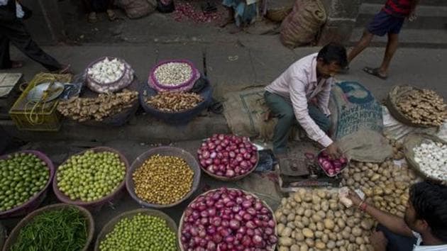 Retail inflation fell to nine-month low of 4.17 per cent in July on account of slowdown in prices of vegetables and fruits, said government data released on Monday. The CSO data revealed that inflation in vegetables declined by (-) 2.19 per cent last month, compared to 7.8 per cent in June.(AP File Photo) Retail inflation fell to nine-month low of 4.17 per cent in July on account of slowdown in prices of vegetables and fruits, said government data released on Monday. The CSO data revealed that inflation in vegetables declined by (-) 2.19 per cent last month, compared to 7.8 per cent in June.(AP File Photo)