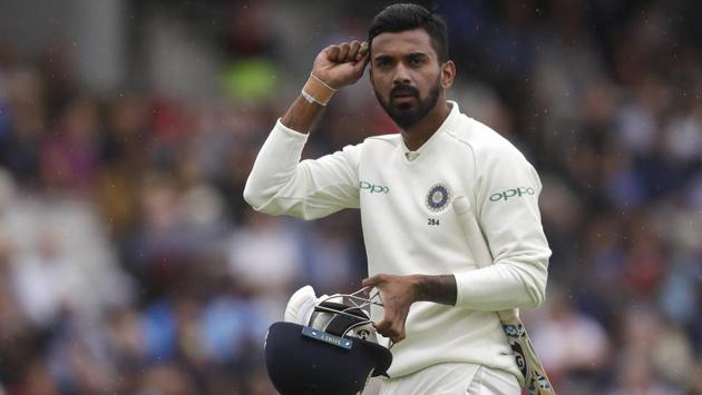 India's KL Rahul leaves the pitch after he is bowled LBW by England's James Anderson. (AP)