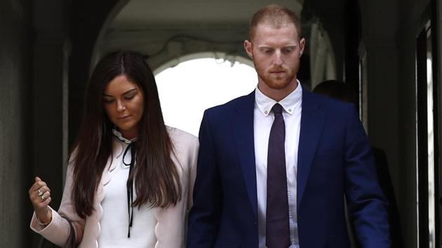 England cricketer Ben Stokes and his wife Clare arrive at Bristol Crown Court.(AFP)