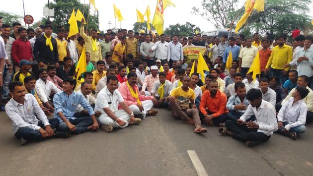 Dhangar community members protest against the state’s inaction to fulfil their reservation demands, in Aurangabad on Monday. (HT PHOTO) Dhangar community members protest against the state’s inaction to fulfil their reservation demands, in Aurangabad on Monday. (HT PHOTO)