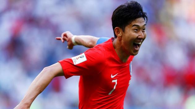 South Korea's forward Son Heung-min celebrates scoring his team's second goal during the World Cup match against Germany.(AFP)