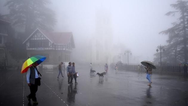 The weather office said that Shimla, which had experienced a particularly parched summer this year witnessed the highest rainfall for August in 117 years. According to Meteorological (MeT) department data, 277 mm rainfall was recorded in a day in August, 1901. The second highest showers were witnessed, with 172.6 mm rains recorded in 24 hours as per the data recorded at 8.30 am on August 13. (Deepak Sansta / HT Photo) The weather office said that Shimla, which had experienced a particularly parched summer this year witnessed the highest rainfall for August in 117 years. According to Meteorological (MeT) department data, 277 mm rainfall was recorded in a day in August, 1901. The second highest showers were witnessed, with 172.6 mm rains recorded in 24 hours as per the data recorded at 8.30 am on August 13. (Deepak Sansta / HT Photo)