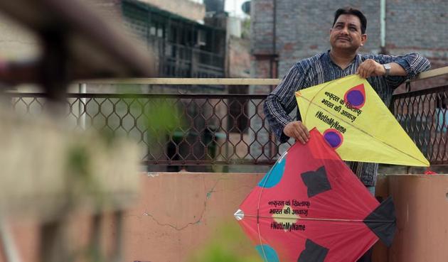 Kites with the hashtag #NotInMyName and other slogans promoting communal harmony and peace. (Photo: Shivam Saxena/Hindustan Times)