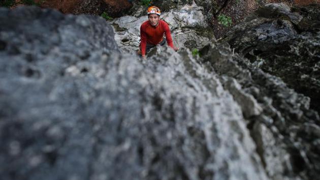 Pyae Phyo Aung leads a route during training. It took another 60 years before Japanese mountaineer Takashi Ozaki and his Myanmar climbing partner Nyima Gyaltsen prevailed on their third attempt. Two expeditions in 2014 both met with failure. One local team never returned, and a rescue helicopter crashed, killing one pilot. The other ill-fated ascent is the subject of a National Geographic documentary. (Ye Aung Thu / AFP) Pyae Phyo Aung leads a route during training. It took another 60 years before Japanese mountaineer Takashi Ozaki and his Myanmar climbing partner Nyima Gyaltsen prevailed on their third attempt. Two expeditions in 2014 both met with failure. One local team never returned, and a rescue helicopter crashed, killing one pilot. The other ill-fated ascent is the subject of a National Geographic documentary. (Ye Aung Thu / AFP)