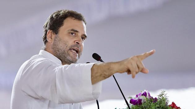 Congress president Rahul Gandhi addresses during a public rally, in Bidar on Monday.(PTI Photo) Congress president Rahul Gandhi addresses during a public rally, in Bidar on Monday.(PTI Photo)
