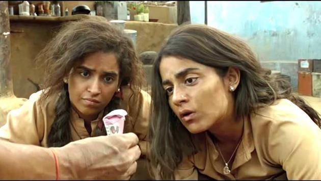 Radhika Madan and Sanya Malhotra in a still from Patakha.