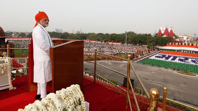 Prime Minister Narendra Modi addresses the nation during Independence Day celebrations at the historic Red Fort in Delhi.(REUTERS File Photo)