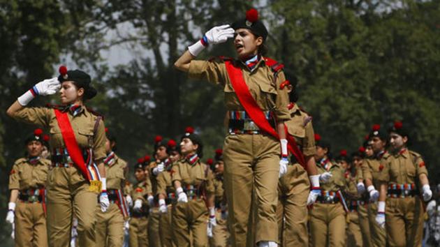 Members of the National Cadet Corps (NCC) march during Independence Day celebrations in Srinagar. (Mukhtar Khan / AP)