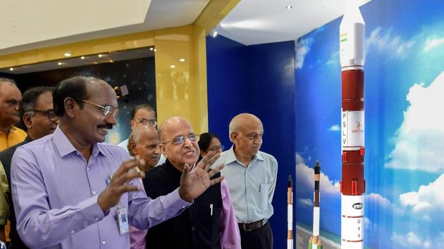 ISRO chairman Dr K Sivan (left) at Antariksh Bhavan, in Bengaluru on August 12, 2018.(PTI)