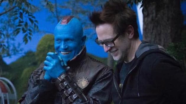 James Gunn and Michael Rooker on the set of Guardians of the Galaxy Vol 2.