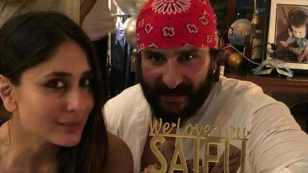 Saif Ali Khan with Kareena Kapoor at his birthday party.(Instagram)