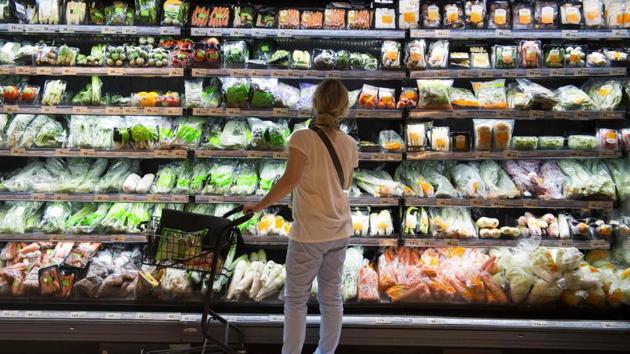 A shopper looks at a shelf of vegetables wrapped in plastics at a grocery store in Bangkok. There are more than eight billion tons of plastic littering the planet – the lion's share of which is not recyclable – and plastic production is expected to double in the next two decades according to a study in the journal PLOS ONE. (AFP) A shopper looks at a shelf of vegetables wrapped in plastics at a grocery store in Bangkok. There are more than eight billion tons of plastic littering the planet – the lion's share of which is not recyclable – and plastic production is expected to double in the next two decades according to a study in the journal PLOS ONE. (AFP)