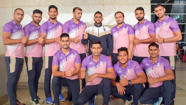 New Delhi: Indian Kabaddi team led by Ajay Thakur pose for a photo ahead of their participation in 6-nation Kabaddi Masters to be held in Dubai, in New Delhi on Tuesday, June 19, 2018.(PTI)