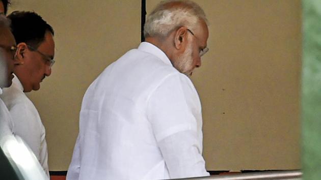 Prime Minister Narendra Modi arrives at All India Institute of Medical Sciences (AIIMS) to visit former prime minister Atal Bihari Vajpayee, in New Delhi on Thursday, August 16, 2018. (PTI)