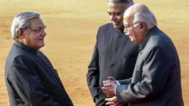 Former prime minister Atal Bihari Vajpayee with senior BJP leader LK Advani at the Rashtrapati Bhavan in New Delhi. Vajpayee died in Delhi’s AIIMS hospital on Thursday. (PTI File Photo) Former prime minister Atal Bihari Vajpayee with senior BJP leader LK Advani at the Rashtrapati Bhavan in New Delhi. Vajpayee died in Delhi’s AIIMS hospital on Thursday. (PTI File Photo)