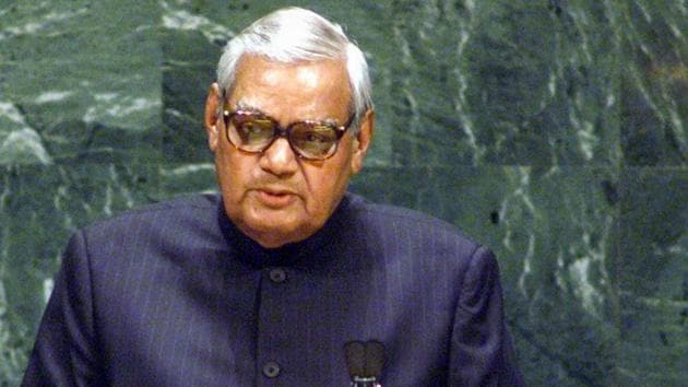 In this Sept 25, 2003, file photo former prime minister Atal Bihari Vajpayee addresses the 58th session of the United Nations General Assembly at the United Nations HQ, USA.(PTI File Photo)