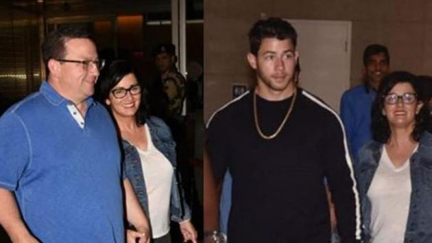 Nick Jonas is in India with parents and fiancee Priyanka Chopra reached airport to receive them.(Viral Bhayani)