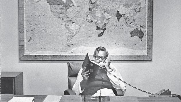 Atal Bihari Vajpayee photographed in his office on August 10, 1987.(HT archives)