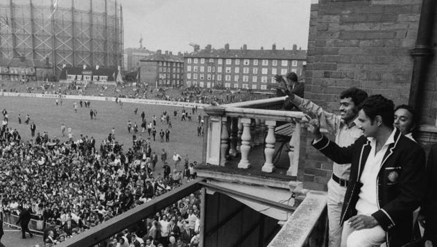 24th August 1971: Indian skipper Ajit Wadekar and teammate B S Chandraserhar wave to cheering crowds at the Oval after India won the Test Series against England.(Getty Images)