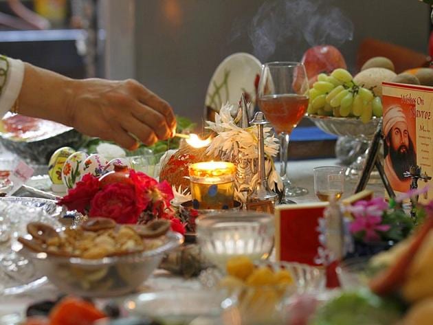 A special feast is laid out on Navroz, the Parsi New Year, in Surat. (HT Photo) A special feast is laid out on Navroz, the Parsi New Year, in Surat. (HT Photo)