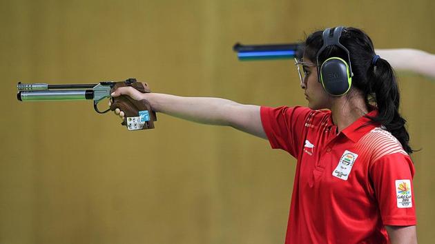 Manu Bhaker of India competes in the Women's 10m Air Pistol Final during Shooting on day four of the Gold Coast 2018 Commonwealth Games at Belmont Shooting Centre on April 8, 2018 in Brisbane, Australia.(Getty Images)