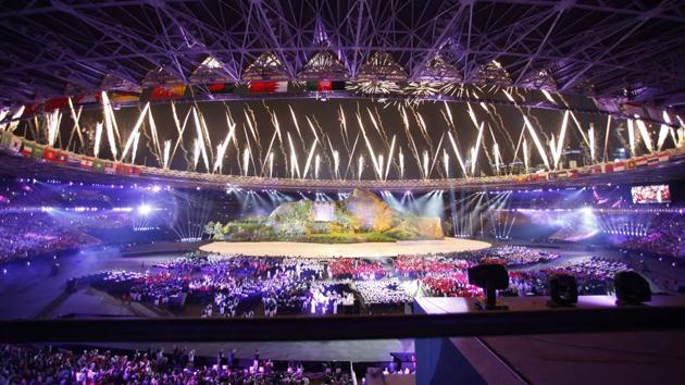 Fireworks explode over the stadium. (REUTERS) Fireworks explode over the stadium. (REUTERS)