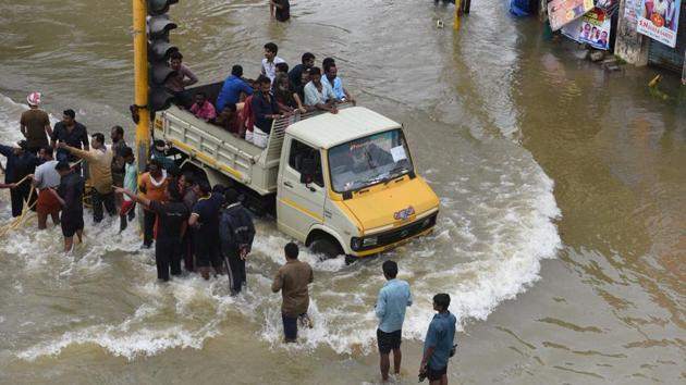 The NDRF has evacuated over 10,000 people from the heavy rains and flood waters affected areas of Kerala till now as it said it has launched its biggest-ever relief and rescue operation in the country till date. (Raj K Raj/HT Photo)