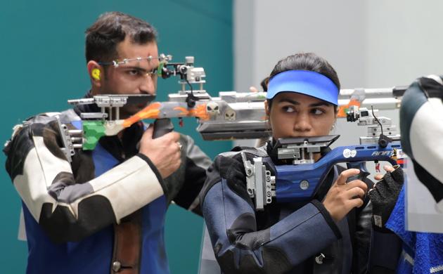 Palembang: Indian shooters Ravi Kumar and Apurvi Singh Chandela clinched Bronze in the Final of 10m Air Rifle Mix Team event during the 18th Asian Games Jakarta Palembang, in Indonesia on Sunday, Aug 19, 2018. (PTI)