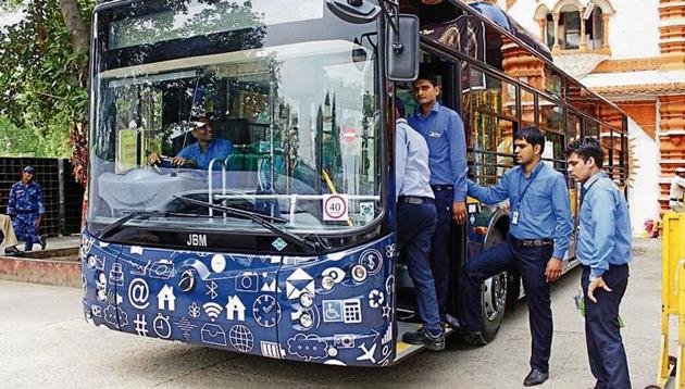 Though the GMDA has missed several deadline for launching the city bus service, GMDA chief executive officer V Umashankar assured that the buses and cards will be launched on August 28. (HT Photo) Though the GMDA has missed several deadline for launching the city bus service, GMDA chief executive officer V Umashankar assured that the buses and cards will be launched on August 28. (HT Photo)