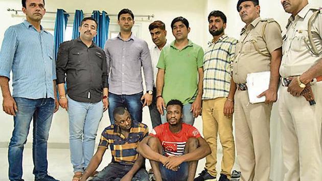 The accused, both from Nigeria, were produced in a court and remanded to judicial custody on Saturday. (HT Photo) The accused, both from Nigeria, were produced in a court and remanded to judicial custody on Saturday. (HT Photo)