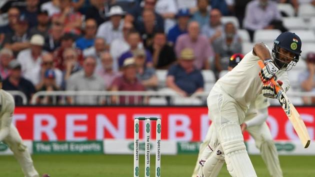 India's Rishabh Pant plays a shot during play on the first day of the third Test cricket match between England and India at Trent Bridge in Nottingham.(AFP)