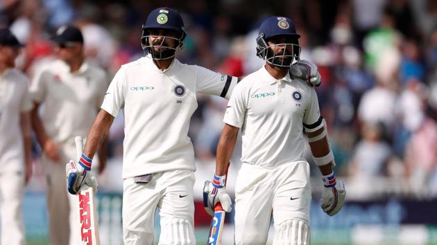 Cricket - England v India - Third Test - Trent Bridge, Nottingham, Britain - August 18, 2018 India's Virat Kohli and Ajinkya Rahane walk off the pitch for tea (REUTERS) Cricket - England v India - Third Test - Trent Bridge, Nottingham, Britain - August 18, 2018 India's Virat Kohli and Ajinkya Rahane walk off the pitch for tea (REUTERS)