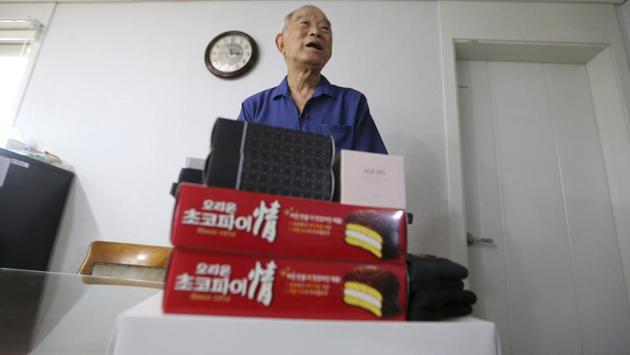 Kim Kwang-ho, 79, speaks in front of some gifts for his family members in North Korea during an interview at his home in Seoul. The reunions, the first in three years, will take place in the North’s tourist resort on Mount Kumgang, as agreed by North Korean leader Kim Jong Un and South Korean President Moon Jae-in during their first summit in April. (Ahn Young-joon / AP) Kim Kwang-ho, 79, speaks in front of some gifts for his family members in North Korea during an interview at his home in Seoul. The reunions, the first in three years, will take place in the North’s tourist resort on Mount Kumgang, as agreed by North Korean leader Kim Jong Un and South Korean President Moon Jae-in during their first summit in April. (Ahn Young-joon / AP)