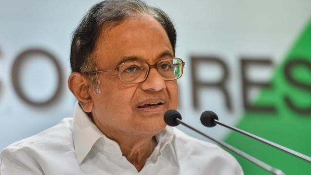 Senior Congress leader P Chidambaram speaks during a press conference at AICC Headquarters, in New Delhi on August 19.(PTI Photo)