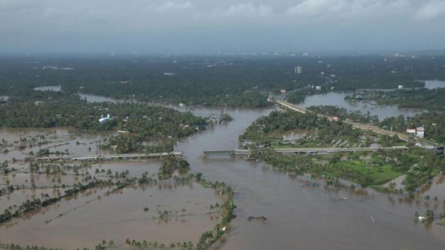 View of a flooded area is pictured in the north part of Kochi, in the state of Kerala on August 18, 2018.(AFP)