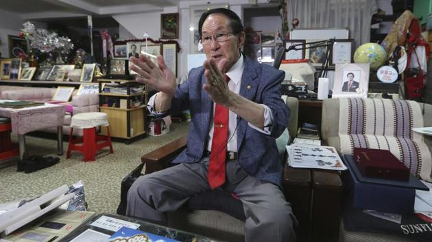Yoon Heung-kyu, 91, speaks about his family members in North Korea during an interview at his office in Seoul. Many of the family members brought gifts for their North Korean relatives. Socks, underwear, basic winter jackets, medicine, toothpastes and food are the most common items, with gifts deemed too extravagant unlikely to pass muster with Pyongyang authorities. (Ahn Young-joon / AP) Yoon Heung-kyu, 91, speaks about his family members in North Korea during an interview at his office in Seoul. Many of the family members brought gifts for their North Korean relatives. Socks, underwear, basic winter jackets, medicine, toothpastes and food are the most common items, with gifts deemed too extravagant unlikely to pass muster with Pyongyang authorities. (Ahn Young-joon / AP)