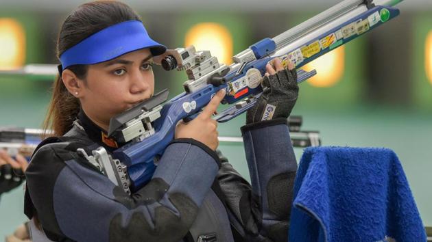 Apurvi Chandela in action during Women’s 10m Air Rifle Finals at the Asian Games 2018. (PTI) Apurvi Chandela in action during Women’s 10m Air Rifle Finals at the Asian Games 2018. (PTI)