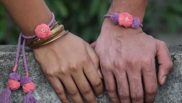 The rakhi comprises seeds of amaltas, sunflower, marigold, sandalwood and cotton.