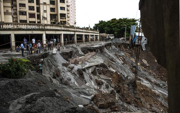 A landslide on Dosti Realty site took along the boundary wall of Llyod Estate. (HT FILE) A landslide on Dosti Realty site took along the boundary wall of Llyod Estate. (HT FILE)