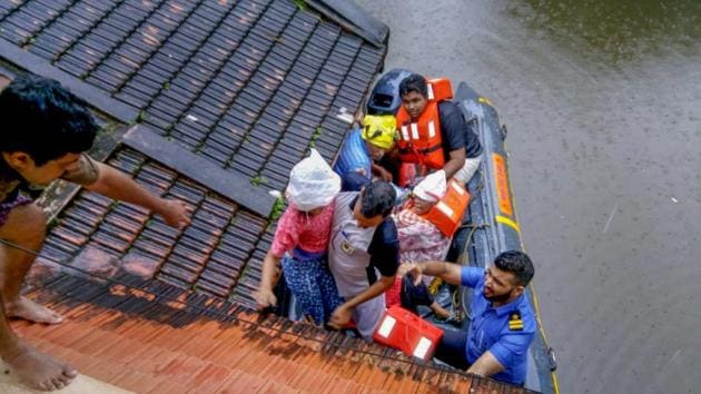 Rescue teams evacuate people from flood affected areas, to relief camps at Kottayam district in Kerala. According to figures released by the state government, more than 700,000 people were taken to 5,645 relief camps. Kerala chief minister Pinarayi Vijayan said the rescue operation has reached its last leg and will be completed by Monday evening and that top priority will be given to restoring normalcy in crippled areas. (PTI) Rescue teams evacuate people from flood affected areas, to relief camps at Kottayam district in Kerala. According to figures released by the state government, more than 700,000 people were taken to 5,645 relief camps. Kerala chief minister Pinarayi Vijayan said the rescue operation has reached its last leg and will be completed by Monday evening and that top priority will be given to restoring normalcy in crippled areas. (PTI)