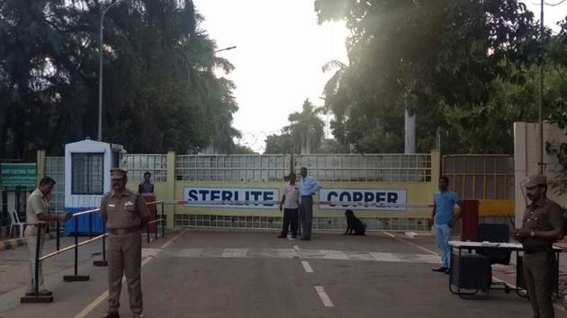 Police outside a copper smelter controlled by London-listed Vedanta Resources in Thoothukudi in Tamil Nadu. (Reuters Photo) Police outside a copper smelter controlled by London-listed Vedanta Resources in Thoothukudi in Tamil Nadu. (Reuters Photo)