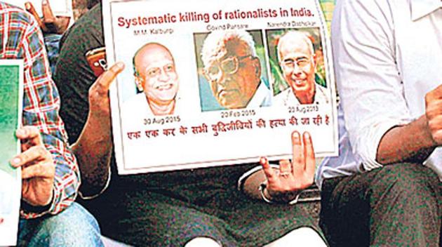 Sanatan Sanstha’s name has featured in the killings of rationalist Dr Narendra Dabholkar, Kannada scholars MM Kalburgi and Govind Pansare, and in the murder of journalist Gauri Lankesh.(HT File Photo) Sanatan Sanstha’s name has featured in the killings of rationalist Dr Narendra Dabholkar, Kannada scholars MM Kalburgi and Govind Pansare, and in the murder of journalist Gauri Lankesh.(HT File Photo)