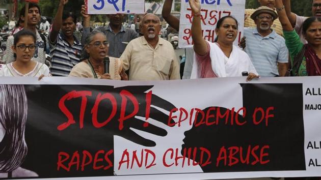Activists protest against recent incidents of rape in shelter homes of Bihar and Uttar Pradesh, in Ahmadabad, Wednesday, Aug. 8, 2018.(AP)