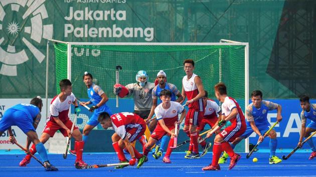 Indian and Hong Kong players in action in the men's hockey pool match at the Asian Games 2018, in Jakarta on Wednesday. (PTI) Indian and Hong Kong players in action in the men's hockey pool match at the Asian Games 2018, in Jakarta on Wednesday. (PTI)