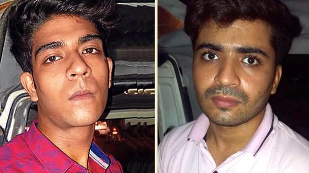 Ishit Monga and Akshay Arora (right) were arrested for the theft of a Ford Ecosport car from a parking lot in Connaught Place on August 15.(HT Photo)