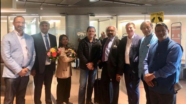 Rahul Gandhi (fourth from left) in Hamburg. (Photo: Twitter) Rahul Gandhi (fourth from left) in Hamburg. (Photo: Twitter)
