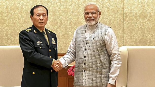 Prime Minister Narendra Modi shakes hands with China’s defence minister, General Wei Fenghe, during a meeting in New Delhi on Tuesday, August 21, 2018.(PTI)