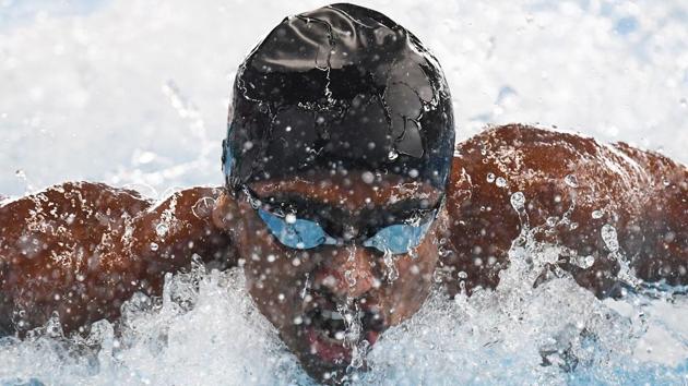 India's Sajan Prakash competes in a heat of the men’s 100m butterfly swimming event during the 2018 Asian Games in Jakarta on August 22, 2018.(AFP)