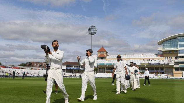 India captain Virat Kohli applauds the fans after day 5 of the 3rd Test Match between England and India at Trent Bridge on August 22, 2018 in Nottingham, England. (Getty Images)