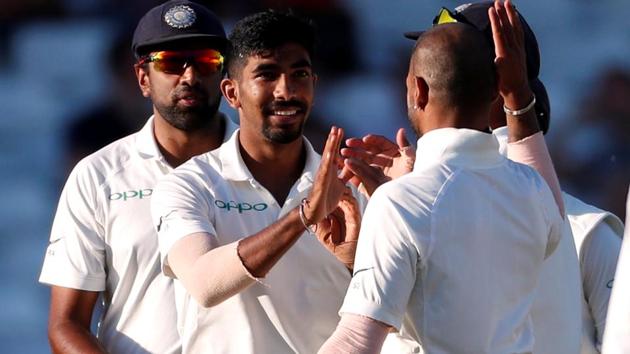 India's Jasprit Bumrah celebrates the wicket of England's Stuart Broad. (REUTERS) India's Jasprit Bumrah celebrates the wicket of England's Stuart Broad. (REUTERS)